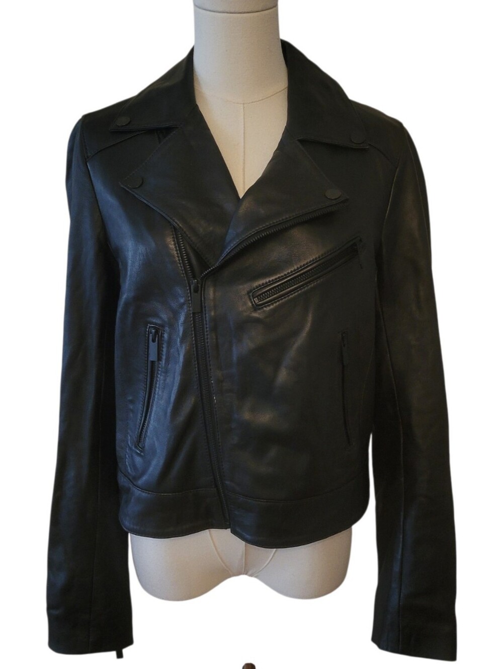 Halogen Black Genuine Leather Motorcycle Jacket Size Small